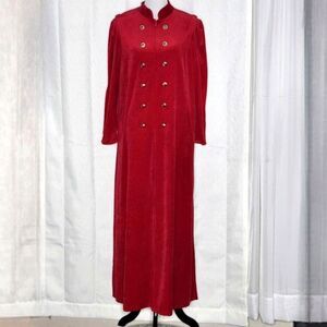 Third Generation Vintage Christmas Red Velvet Button Accent Zip Front Long Robe